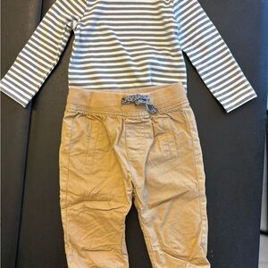 Cat & Jack Gray Striped Top and Tan Pants Set